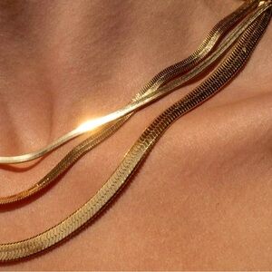 Free People Snake Chain Yellow Gold Herringbone Chain Necklace 16 inch